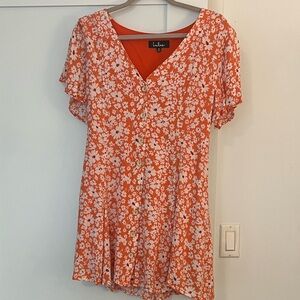 Lulus Orange Floral Button Front Blouse Size M – Summer Top
